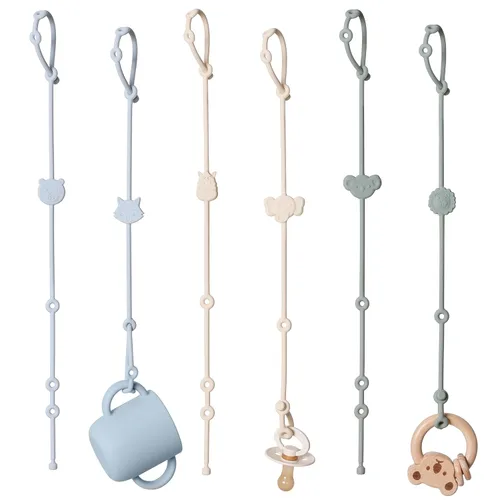Vista 8 de ROCCED Correas de juguete para bebé 6 piezas, correas de juguete de silla alta de silicona, accesorios para cochecito, correas para biberón de niños