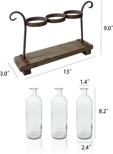 Vista 6 de Juego de floreros rústicos con soporte de estante botellas de vidrio para decoración de centros de mesa