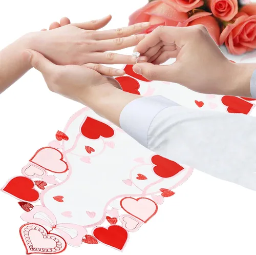 Vista 5 de Camino de mesa bordado de corazón, aniversario de boda, propuestas de matrimonio, eventos románticos o fiestas (13 x 69 pulgadas)