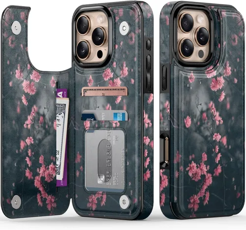 Vista 100 de FUNMIKO Funda tipo cartera para iPhone 13 con tarjetero, bloqueo RFID, protección de grado militar y obras de arte impresas con rayos UV, cierre