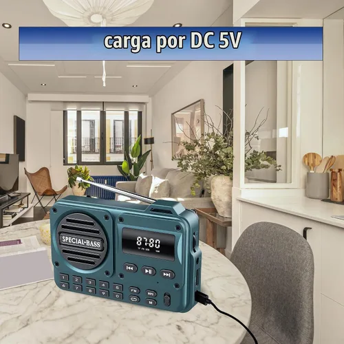 Vista 2 de Radio de bolsillo FM con carga USB-C de 2000mAh recargable, excelente recepción, altavoz claro y conector para auriculares, pantalla LCD, radio FM