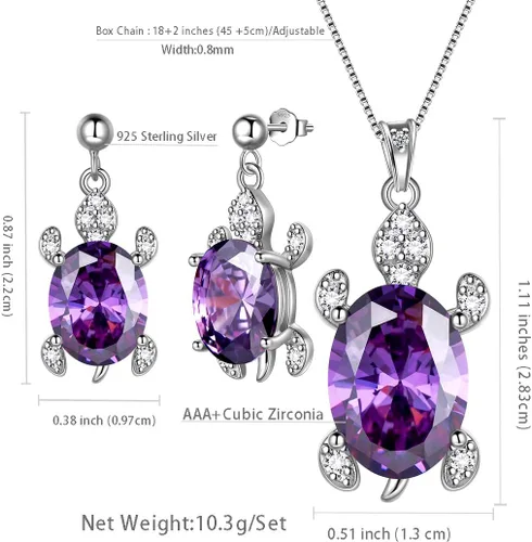 Vista 6 de Aurora Tears Tutrle Jewelry - Collar de plata de ley 925 para mujer, diseño de tortuga de animales marinos, pendientes, anillo, pulsera de circonita