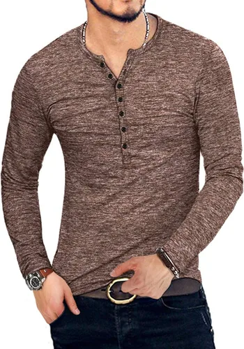 Vista 18 de KUYIGO Camisas Henley para hombre, estilo casual, ajustadas, básicas, de A01 Negro Puro