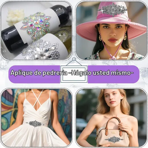 Vista 3 de PEARLY JUN 1 pieza de apliques de diamantes de imitación negros autoadhesivos, parches de cristal con adhesión térmica para ropa, adornos de Negro-1