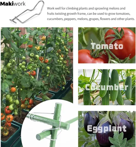 Vista 5 de 20 estacas de acero galvanizado para jardín, 4/5 pulgadas, 0.787 in, clips de enrejado de vid trepadora para tomate, pepino, berenjena, verduras