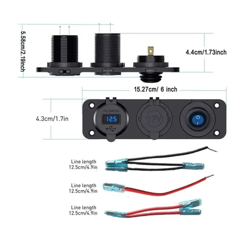 Vista 6 de Panel de enchufe USB QC3.0 dual para automóvil, impermeable, 12 V, adaptador de toma de corriente y interruptor de palanca de encendido y apagado