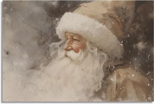 Vista 25 de Arte de pared en lona de árbol de Navidad y pino, póster rústico iluminado de abeto nevado, decoración de pared de vacaciones de invierno antigua
