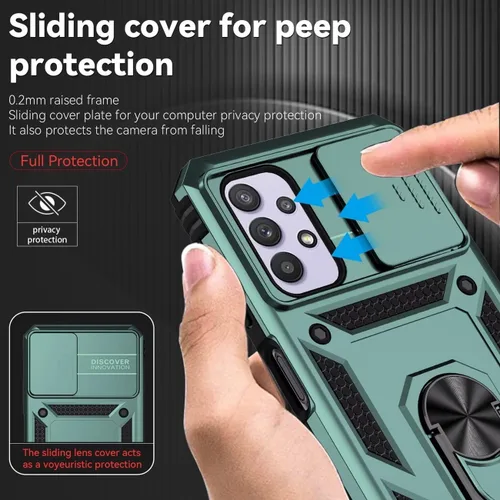 Vista 2 de Funda para Galaxy A32 5G, Samsung M32 5G SM-A326 con protector de pantalla de vidrio templado y cubierta de cámara deslizante, anillo magnético