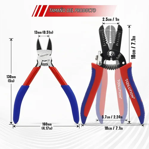Vista 2 de Juego de alicates para electricista de 2 piezas, pelacables de 7 pulgadas y cortador de 5 pulgadas, herramienta profesional para pelar cables