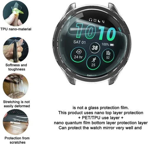 Vista 5 de Compatible con Garmin Forerunner 265 protector de pantalla y funda de TPU, película flexible suave + marco de cobertura completa antiarañazos