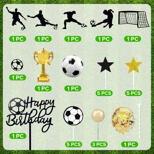 Vista 2 de 28 piezas Decoración de pastel de fútbol con jugador de fútbol de pelota de fútbol para fiesta de cumpleaños de fútbol, suministros de fiesta