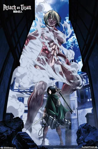 Vista 12 de Attack on Titan - Póster de pared en DVD, 22.4L x 14.7A pulgadas, versión con marco de madera de granero