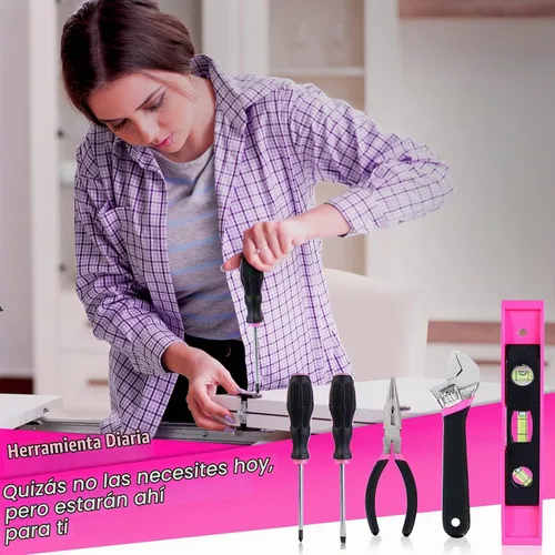 Vista 6 de ThinkLearn - Kit de herramientas con taladro inalámbrico de 20 V (265 lb-in), juego de taladro rosa para mujeres, kit de herramientas para el hogar