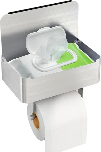 Vista 12 de JUYSON Soporte de papel higiénico con estante, dispensador de toallitas desechables para almacenamiento de toallitas de baño, mantiene tus toallitas