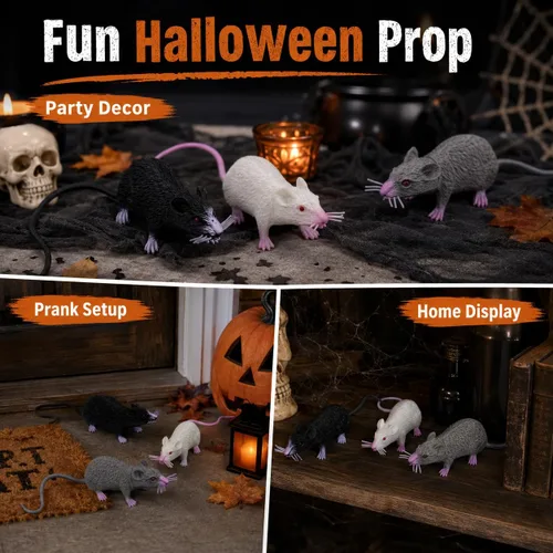 Vista 5 de 6 piezas de Halloween falsas ratas simulación PVC ratón novedad decoración Halloween