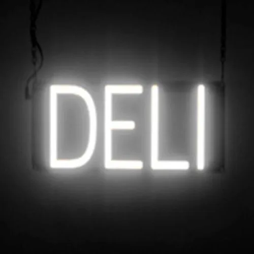 Vista 13 de SpellBrite DELI Sign Letrero relacionado con delicatessen con aspecto neón, fuente de luz LED azul 13.4 x 6.3 pulgadas