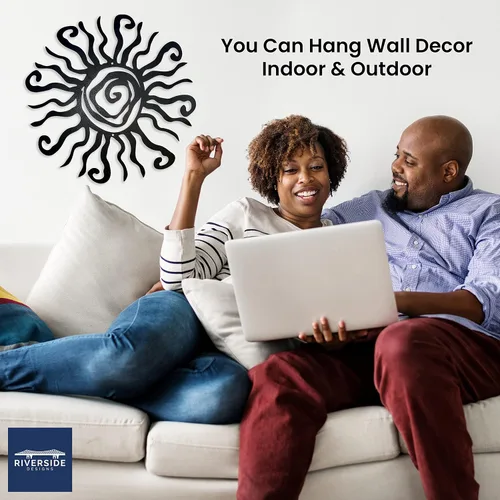 Vista 4 de Wacky Sun Arte de Pared de Metal para Interiores/Exteriores - Escultura de Pared Negra de 12" a Prueba de Óxido - Hecho en EE.UU. - Ideal para Negro