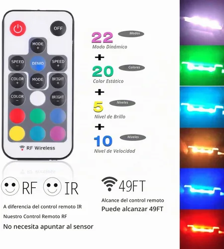 Vista 4 de AIBOO Kit de iluminación LED para estante de vidrio para iluminación lateral trasera con cable flexible y clip con control remoto RF (8 luces, RGB)