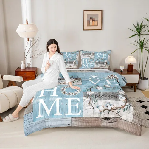 Vista 54 de Juego de ropa de cama Happy Camping de Homewish, tamaño individual, con diseño de osos cazadores y pinos, para niños, hombres, adultos, decoración