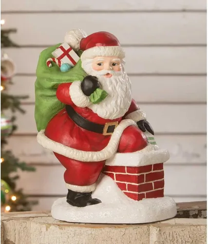 Vista 3 de Bethany Lowe Figura de Papá Noel Down The Chimney