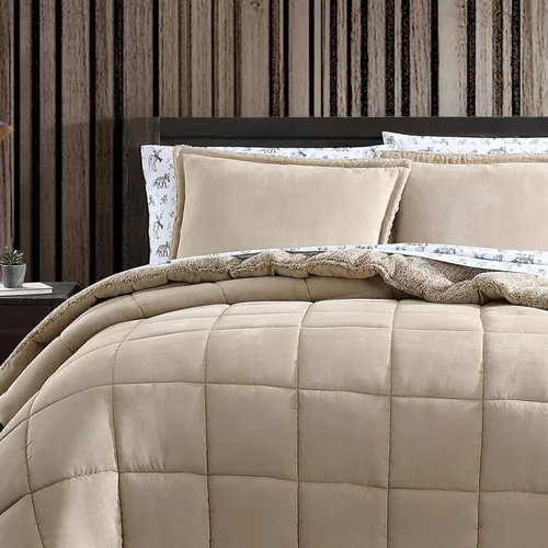 Vista 7 de Eddie Bauer - Juego de edredón individual, ropa de cama de microgamuza con reverso de suave felpa de borrego sintético, juego de cama de 2 piezas