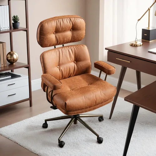 Vista 18 de HOOOWOOO Silla de Oficina Ergonómica, Silla de Escritorio Moderna de Computadora de Media Siglo, Silla Ejecutiva Cómoda con Asiento Extra Ancho