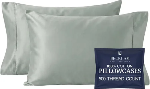 Vista 12 de Beckham Hotel Collection Juego de 2 fundas de almohada tamaño King, 100% algodón, 500TC, fundas de almohada de satén de lujo, de extremo abierto