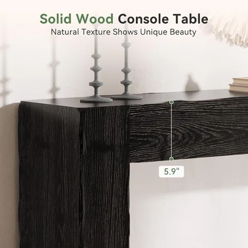 Vista 5 de Mesa Consola de Madera Maciza, Mesa de Sofá Estilo Granja de 63 Pulgadas Detrás del Sofá para Entrada, Sala de Estar, Vestíbulo, Fácil Montaje Negro