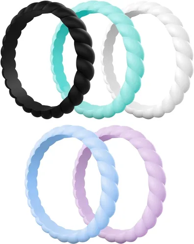 Vista 31 de Egnaro Women's Braided Silicone Wedding Ring, Stylish Stackable Rubber Band