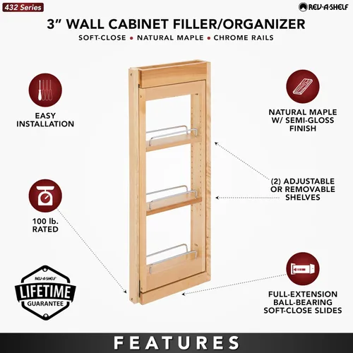 Vista 4 de Rev-A-Shelf Organizador de pared extraíble para armario de cocina, organizador de despensa deslizante con cierre suave en varios tamaños, madera