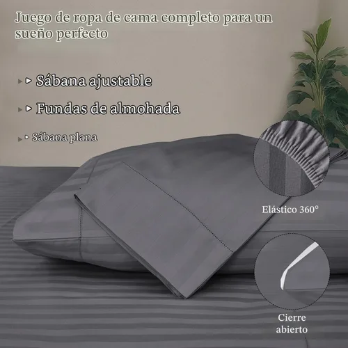 Vista 3 de Threadmill - Juego de sábanas de lujo de algodón de 500 hilos, tamaño individual-XL, de 3 piezas, sábanas transpirables de damasco con rayas