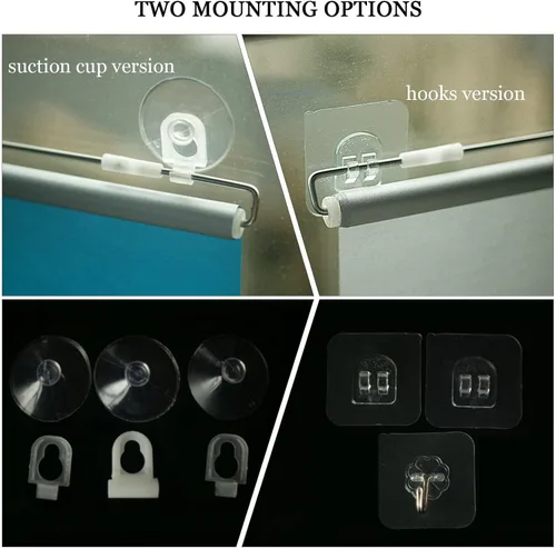 Vista 5 de Persianas enrollables opacas con ventosas, cortinas opacas sin taladrar, persianas enrollables retráctiles para ventanas y puertas, protector Negro