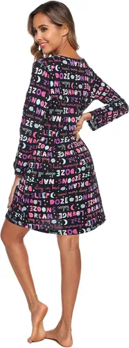 Vista 2 de ENJOYNIGHT Ropa de dormir de algodón para mujer, camisón de manga larga con estampado de camiseta para dormir ABC