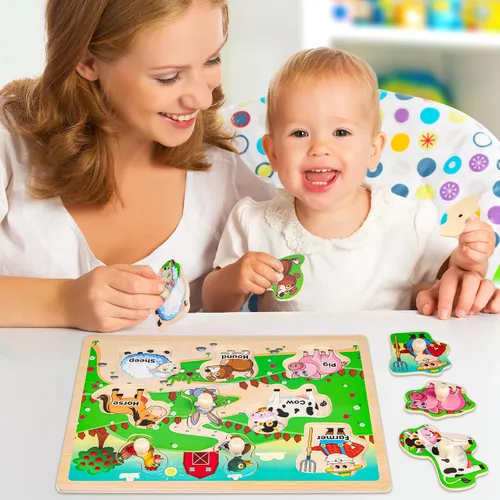 Vista 6 de SYNARRY Rompecabezas de madera para niños pequeños de 1 a 3 años, 6 juegos de rompecabezas de animales para niños pequeños de 2 a 4 años