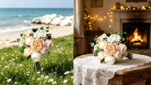 Vista 5 de ShengyuanLouiesya Louiesya - Ramo de flores artificiales de peonía de seda falsas para decoración del hogar, jardín, boda, fiesta (crema champán)