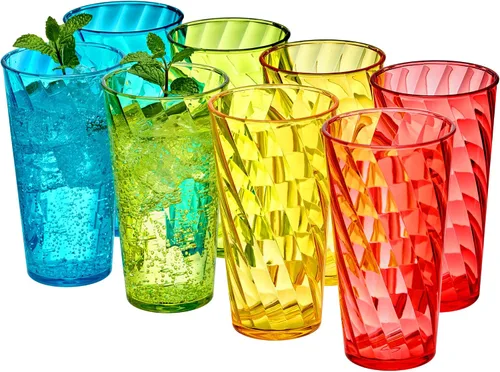 Vista 6 de Amazing Abby - Glacier - Vasos de plástico de 14 onzas (juego de 8), vasos de plástico reutilizables totalmente transparentes, apilables, sin BPA