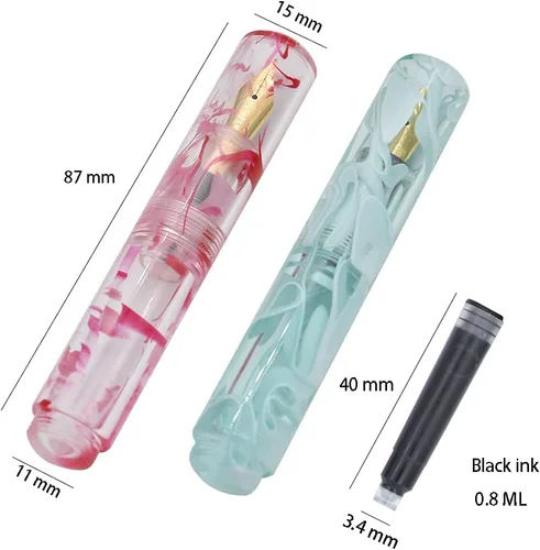 Vista 6 de Mini pluma estilográfica acrílica de resina fina pluma de bolsillo de viaje, juego de estuche para bolígrafo de escritura, llenado de botellas