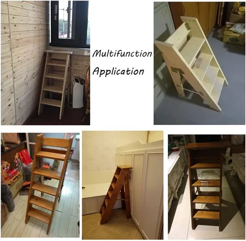 Vista 7 de Taburete de madera con escalera de 4/5/6 capas, de madera maciza, plegable, para escalera, escalera, escalera de 330.7 lbs, color madera
