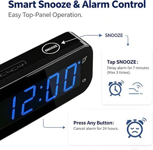 Vista 3 de Small Digital Alarm Clock with Temperature Display - Battery Operated,Adjustable Brightness,Snooze,12/24Hr,Cordless,Night Mode - Ideal Beside Clock