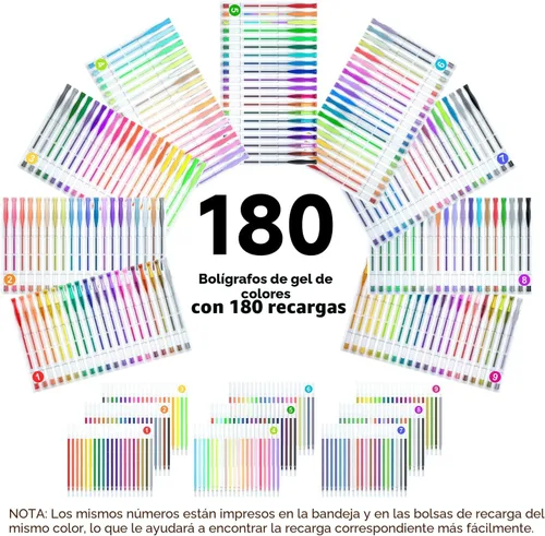 Vista 2 de Paquete de 360 bolígrafos de gel de 180 colores distintos, de Shuttle Art, más 180 recambios, perfecto para los libros de colorear para adultos