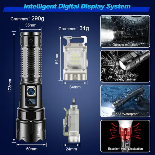 Vista 7 de Linternas LED superbrillantes, 500000 lúmenes, linterna potente recargable, linterna USB, alta potencia para acampar