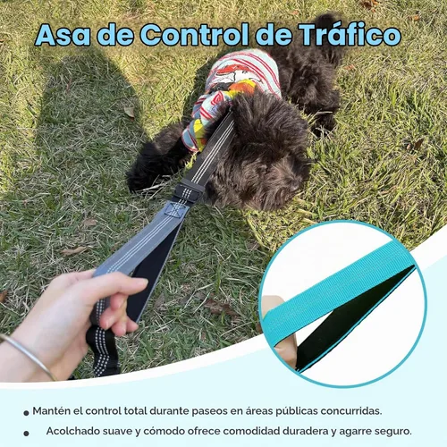Vista 5 de Correa doble para perro, divisor sin enredos para dos perros, acoplador con cuerda de plomo larga ajustable, asas de control dual, elástico Azul