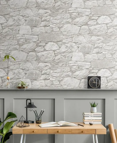 Vista 3 de Surface Style Stone Throw - Papel tapiz para despegar y pegar, (tiza)