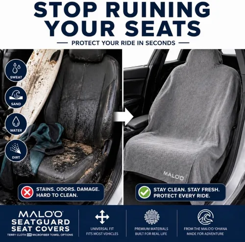Vista 3 de Malo'o SeatGuard - Funda para asiento de automóvil, la toalla de asiento más grande del mundo, es perfecta para atletas - Fitness, gimnasio, correr