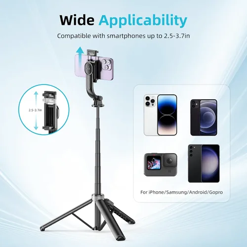 Vista 6 de Trípode para palo de selfie de 51 pulgadas, soporte extensible para teléfono celular con control remoto, trípode de viaje de aleación de aluminio