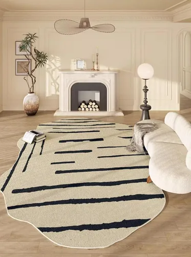 Vista 9 de Alfombra moderna abstracta de forma irregular negra para sala de estar, dormitorio, comedor, alfombra grande Art Deco de 2 x 3 pulgadas, suave