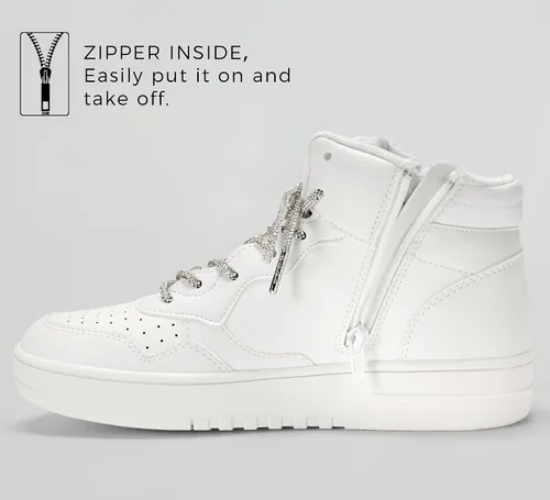 Vista 3 de LUCKY STEP Zapatos deportivos de plataforma alta para mujer, zapatos de tenis con cremallera, botines de piel sintética suave, zapatillas
