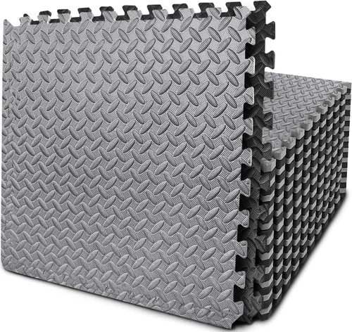 Vista 13 de BEAUTYOVO Tapete de ejercicio tipo rompecabezas con 12/24/48 baldosas de espuma entrelazadas para gimnasio, baldosas de espuma EVA de 24'' x 24