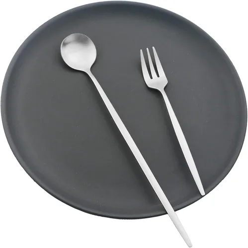 Vista 6 de Juego de 6 tenedores de postre de acero inoxidable de 3 dientes, juego de tenedores para frutas y tartas, 5.31 pulgadas, color plateado