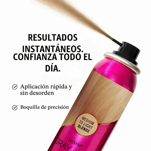Vista 5 de EVERPRO Gray Away Spray Instantáneo para Cubrir Raíces 2.5oz - Medio/Rubio Claro Medium/rubio claro